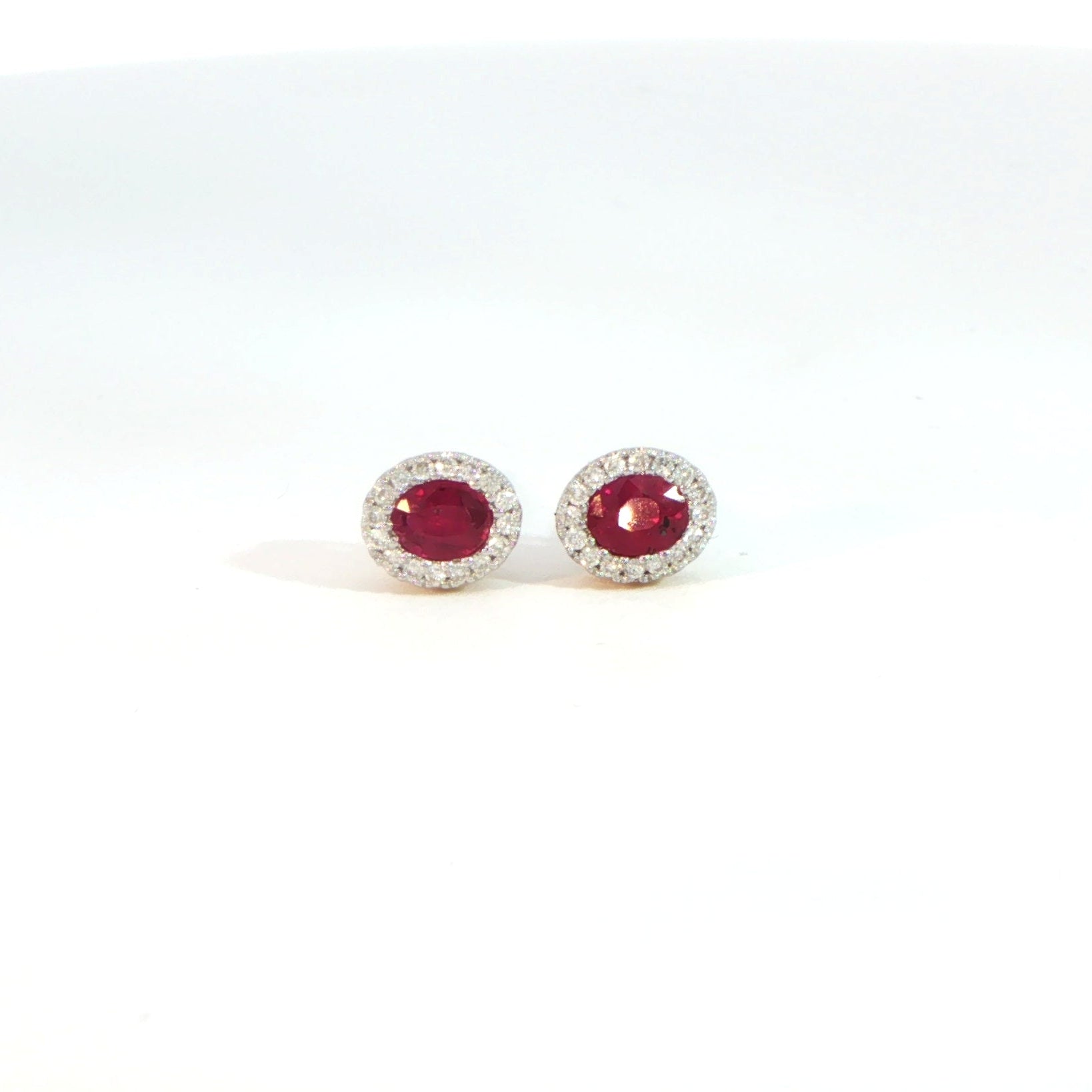 18 Carat Yellow Gold Ruby and Diamond Stud Earrings