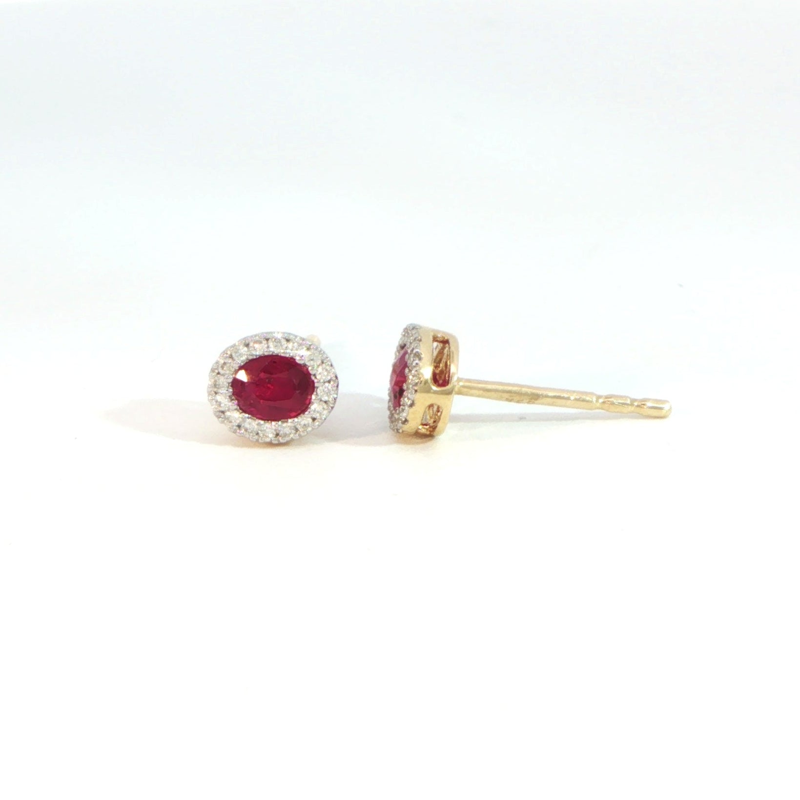 18 Carat Yellow Gold Ruby and Diamond Stud Earrings