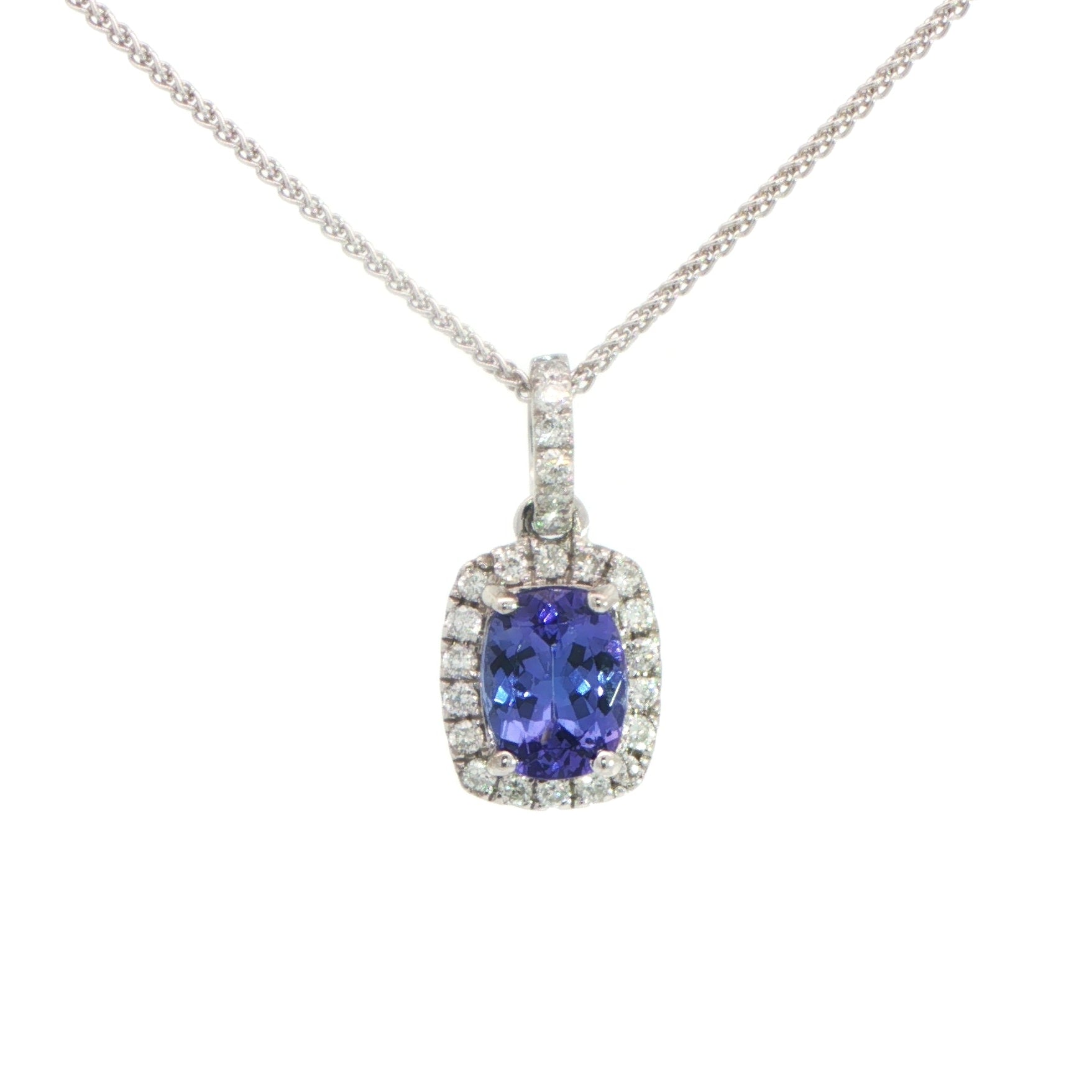 14 Carat White Gold Tanzanite and Diamond Pendant on Chain