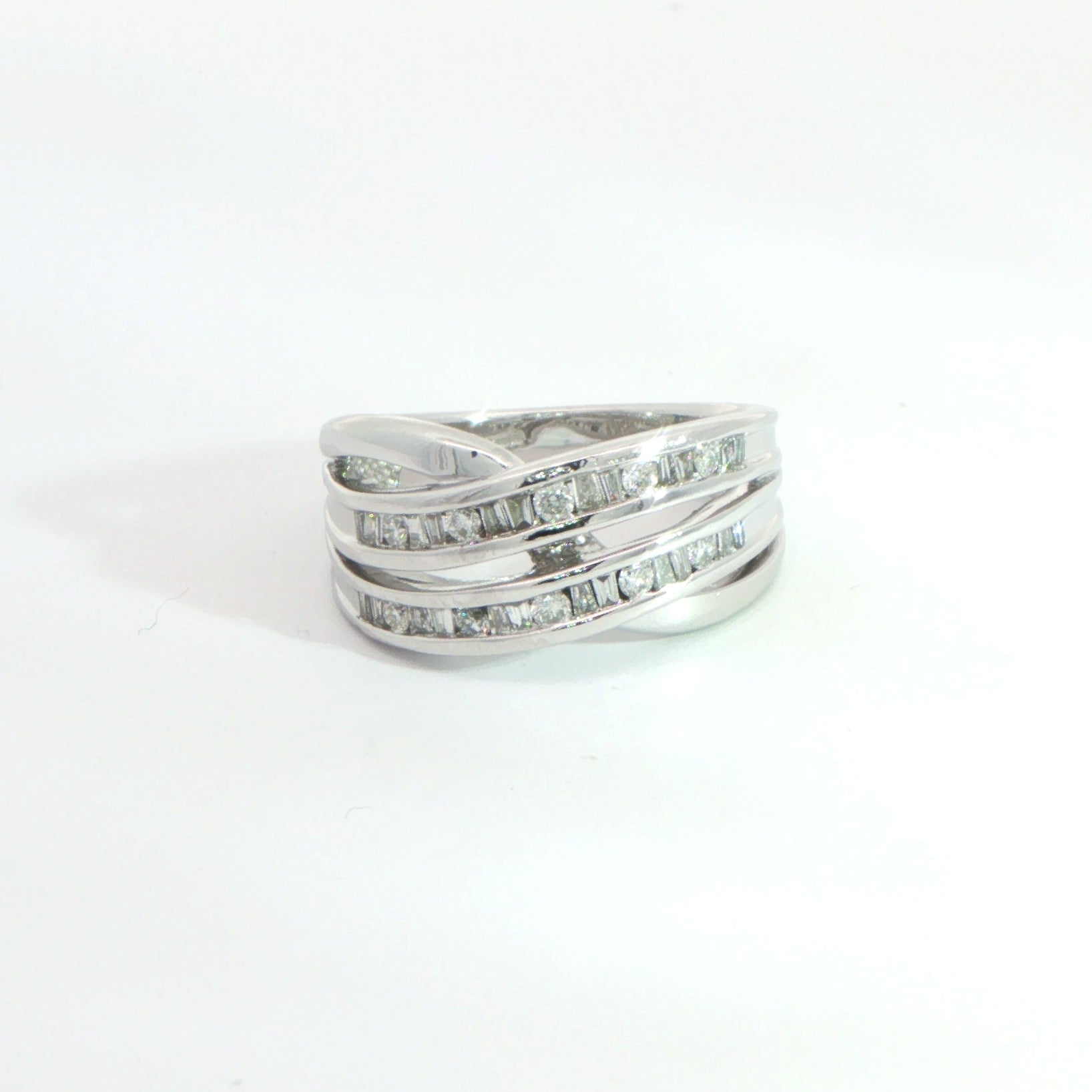 14 Carat White Gold Diamond Crossover Ring