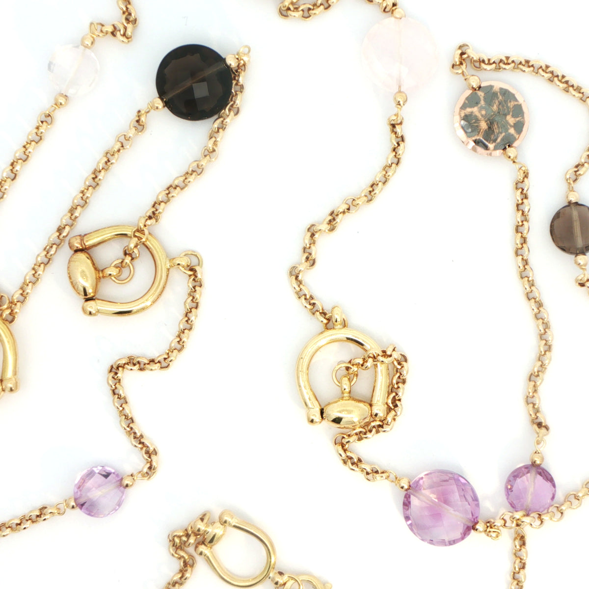 18 Carat Yellow Gold Long Multi Stone Chain Necklace