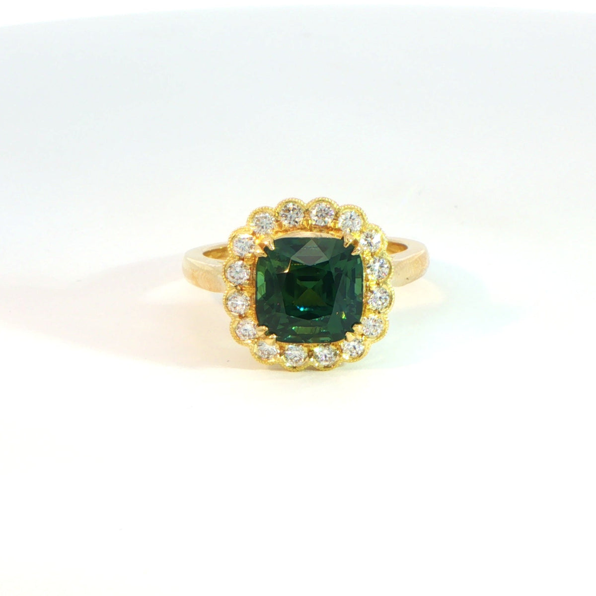 18 Carat Yellow Gold Teal Sapphire and Diamond Cocktail Ring