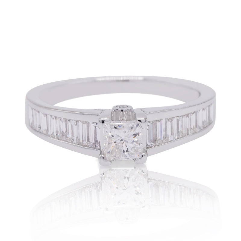 18 Carat White Gold Princess & Baguette Cut Diamond Ring