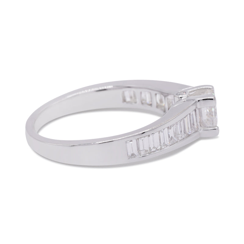 18 Carat White Gold Princess & Baguette Cut Diamond Ring