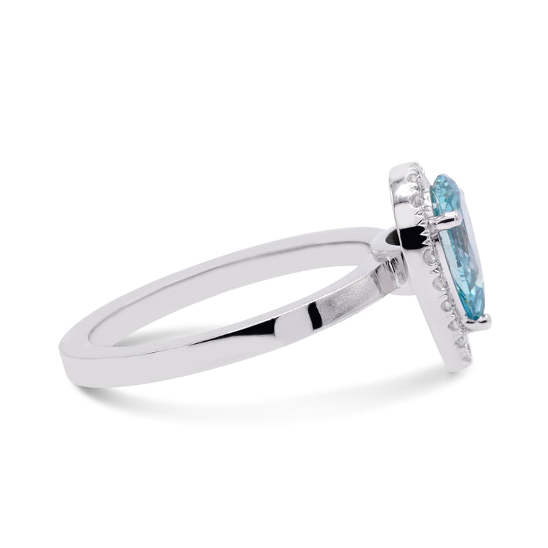 18 Carat White Gold Pear-shaped Blue & White Diamond Halo Ring