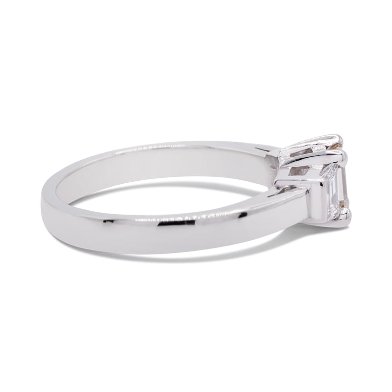 Platinum Emerald Cut & Trapezoid Diamond Trilogy Ring