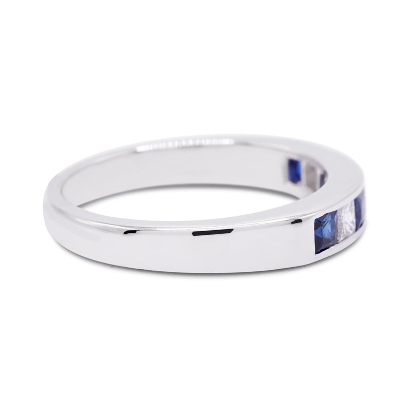 18 Carat White Gold Princess Cut Sapphire & Diamond 7 Stone Ring