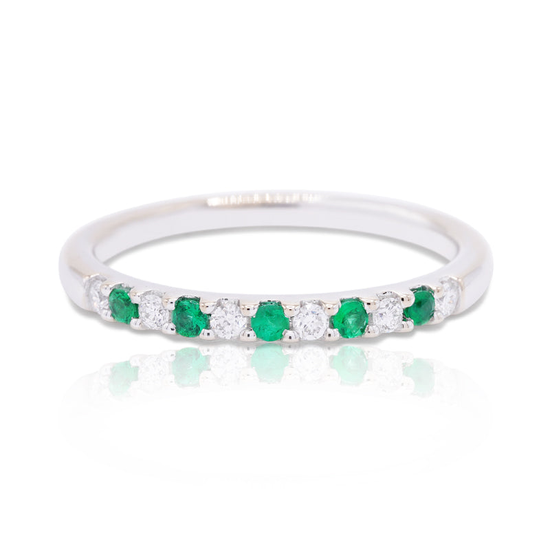 18 Carat White Gold Emerald & Diamond Half Eternity Ring