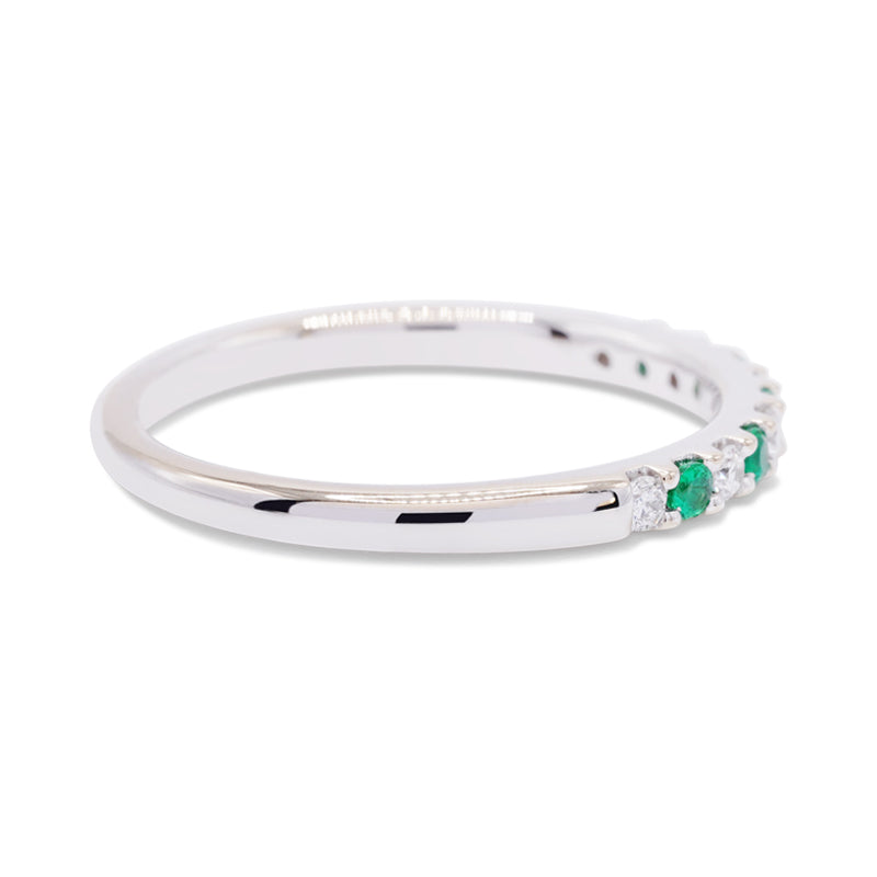 18 Carat White Gold Emerald & Diamond Half Eternity Ring