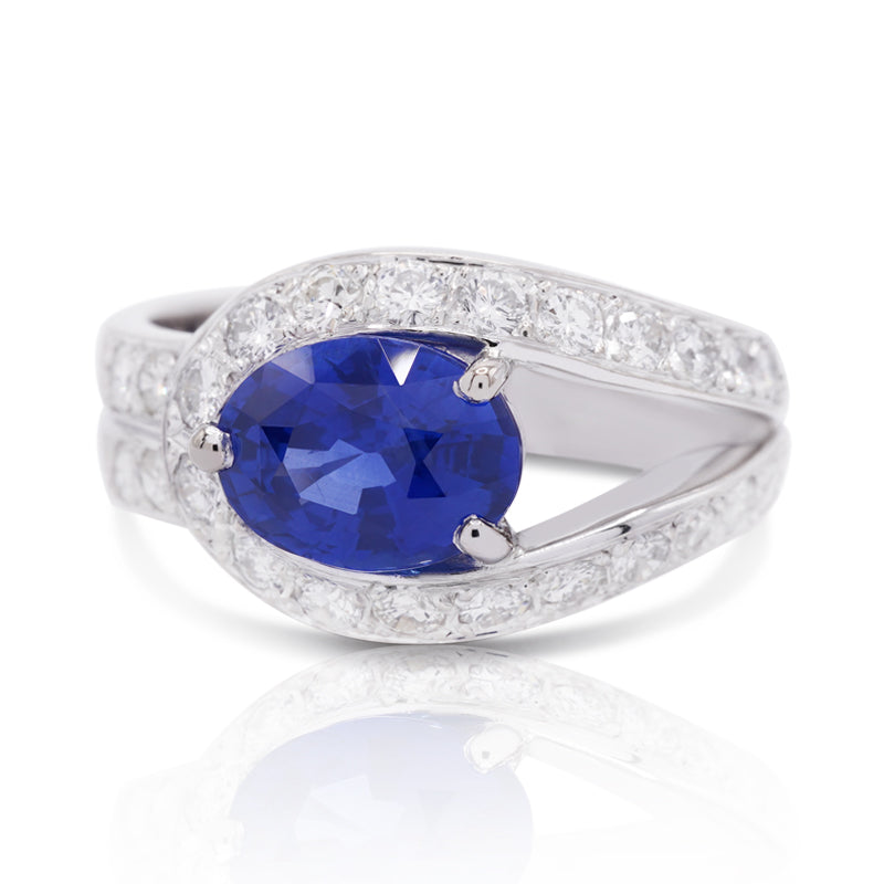 18 Carat White Gold Oval 2.06ct Sapphire & Diamond Dress Ring