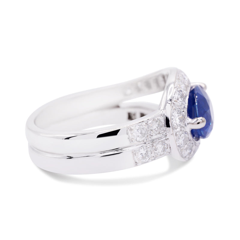 18 Carat White Gold Oval 2.06ct Sapphire & Diamond Dress Ring