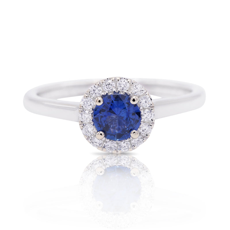 18 Carat White Gold Sapphire & Diamond Halo Ring