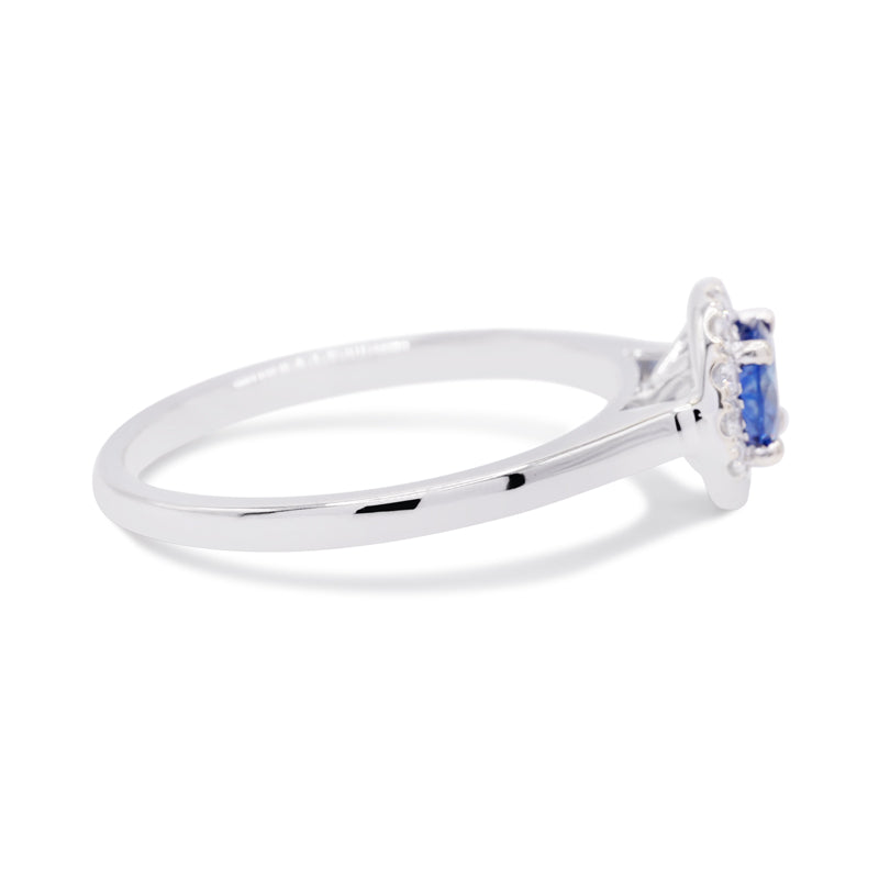 18 Carat White Gold Sapphire & Diamond Halo Ring