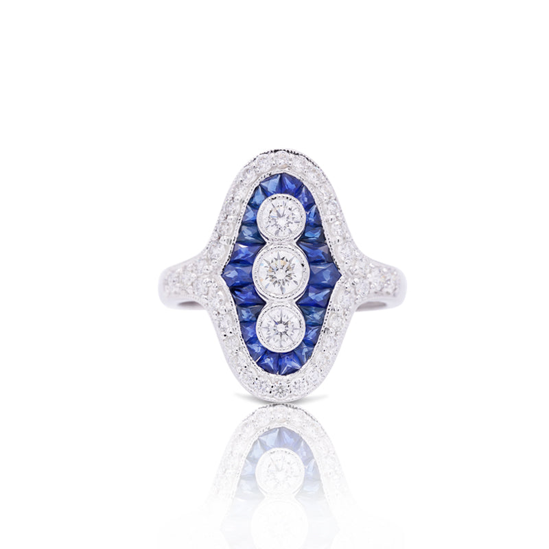 18 Carat White Gold Sapphire & Diamond Dress/Cocktail Ring