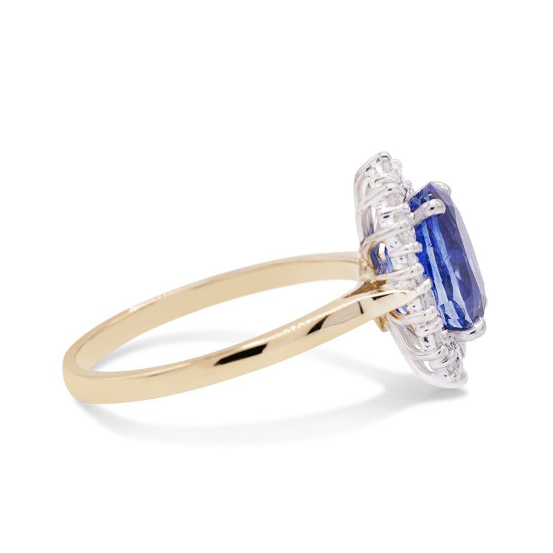 18 Carat Yellow Gold Sapphire & Diamond Halo Ring