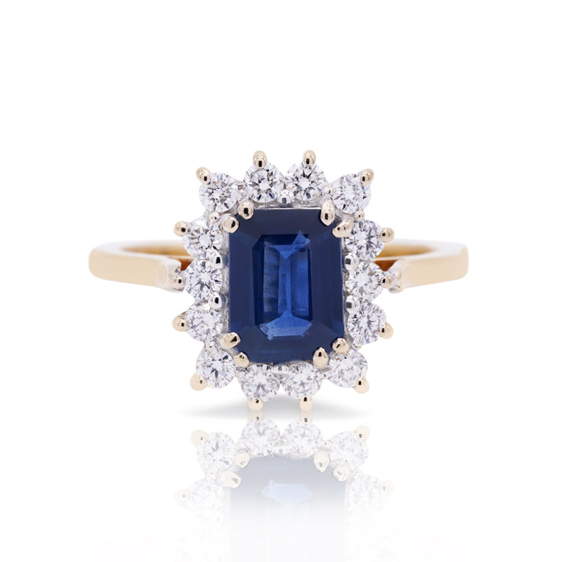18 Carat Yellow & White Gold Sapphire & Diamond Cluster Ring