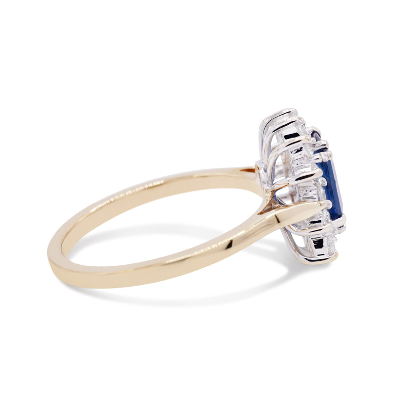 18 Carat Yellow & White Gold Sapphire & Diamond Cluster Ring