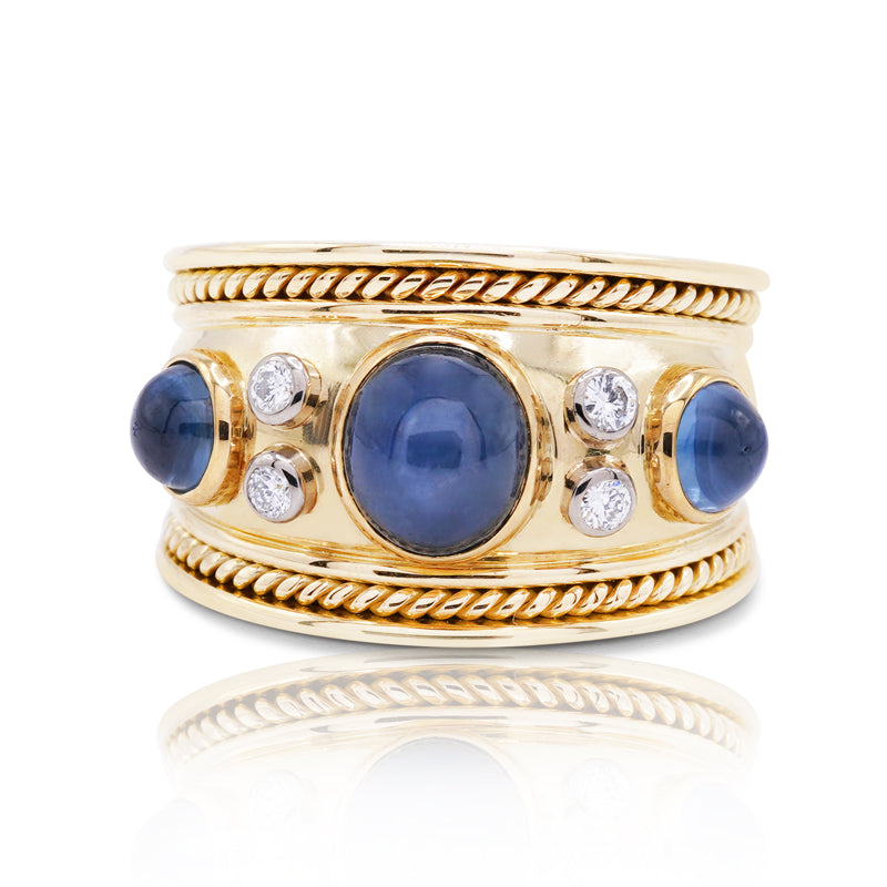 18 Carat Yellow Gold Star Sapphire & Diamond Dress Ring