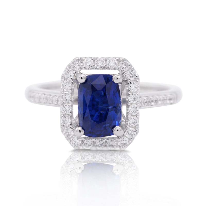 Platinum Sapphire & Diamond Halo Ring