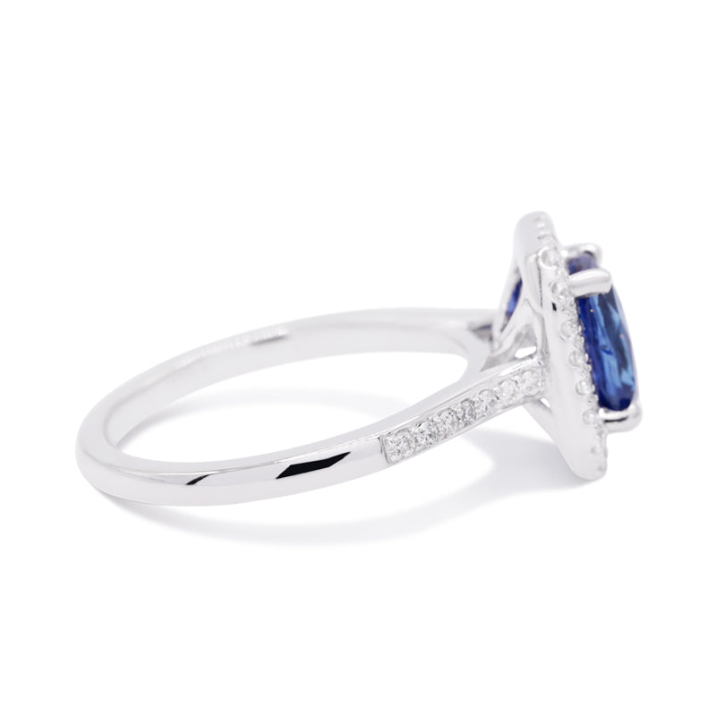 Platinum Sapphire & Diamond Halo Ring