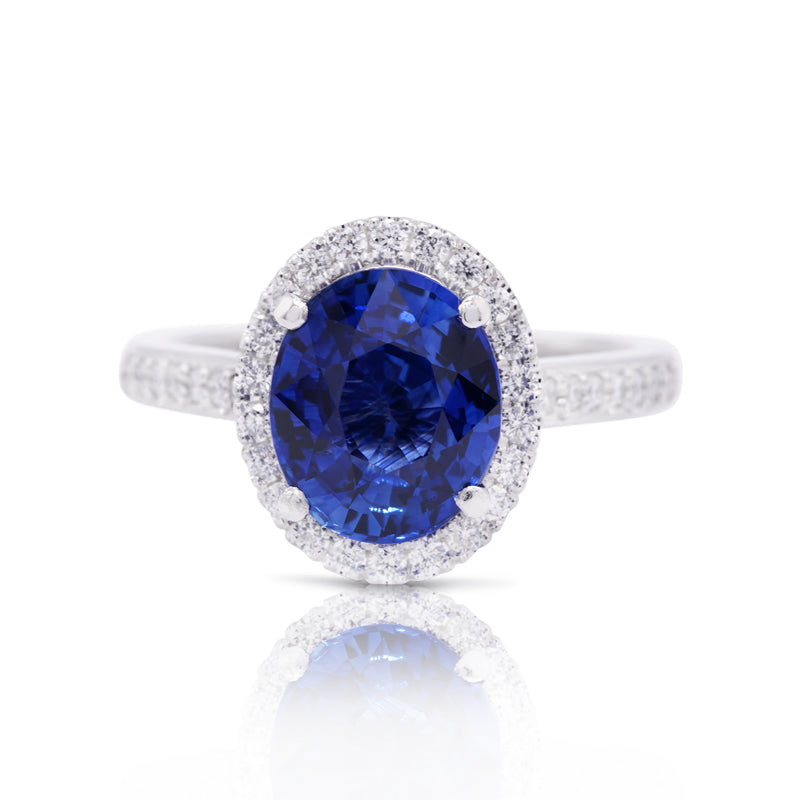 Platinum Oval 3.00ct Sapphire & Diamond Halo Ring