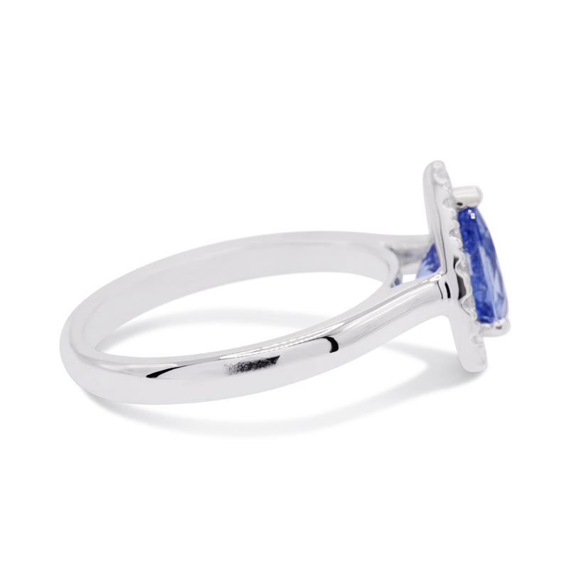 Platinum Pear-shaped 1.60ct Sapphire & Diamond Halo Ring
