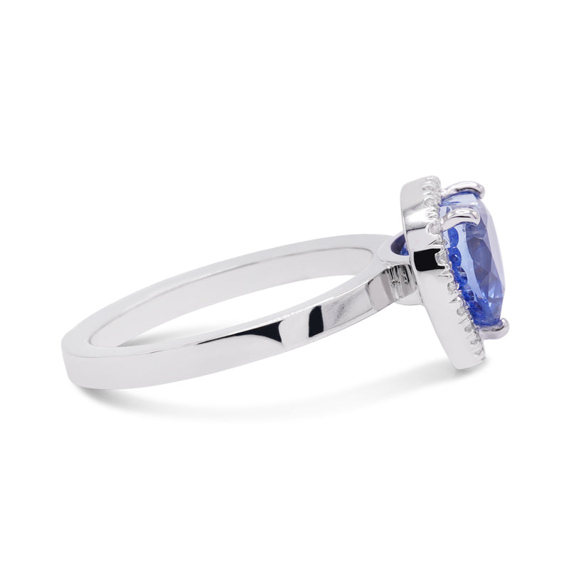Platinum Heart Shaped Ceylon Sapphire & Diamond Halo Ring