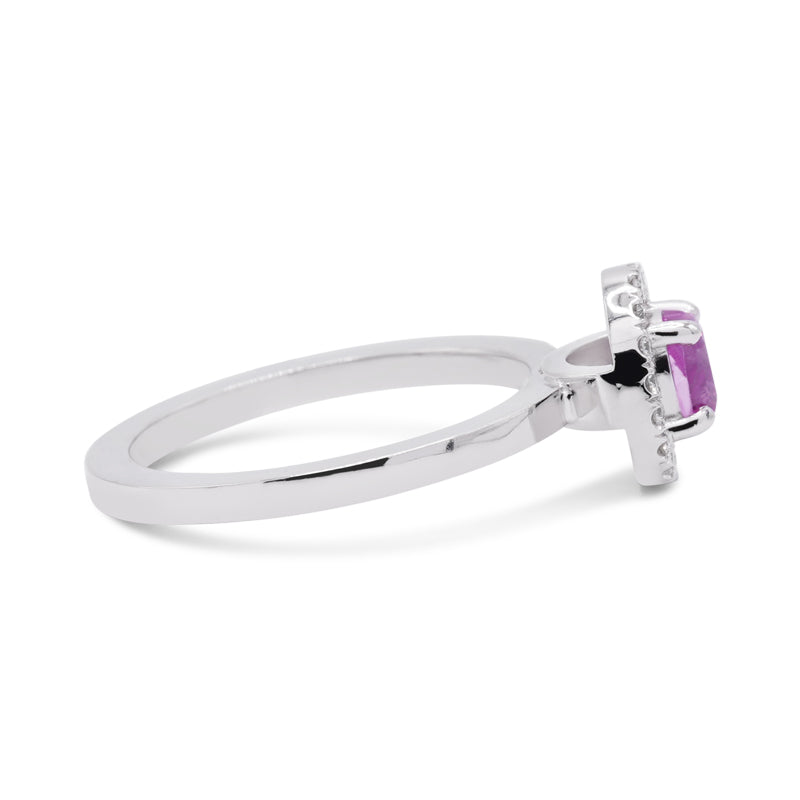 Platinum Oval Pink Sapphire & Diamond Halo Ring