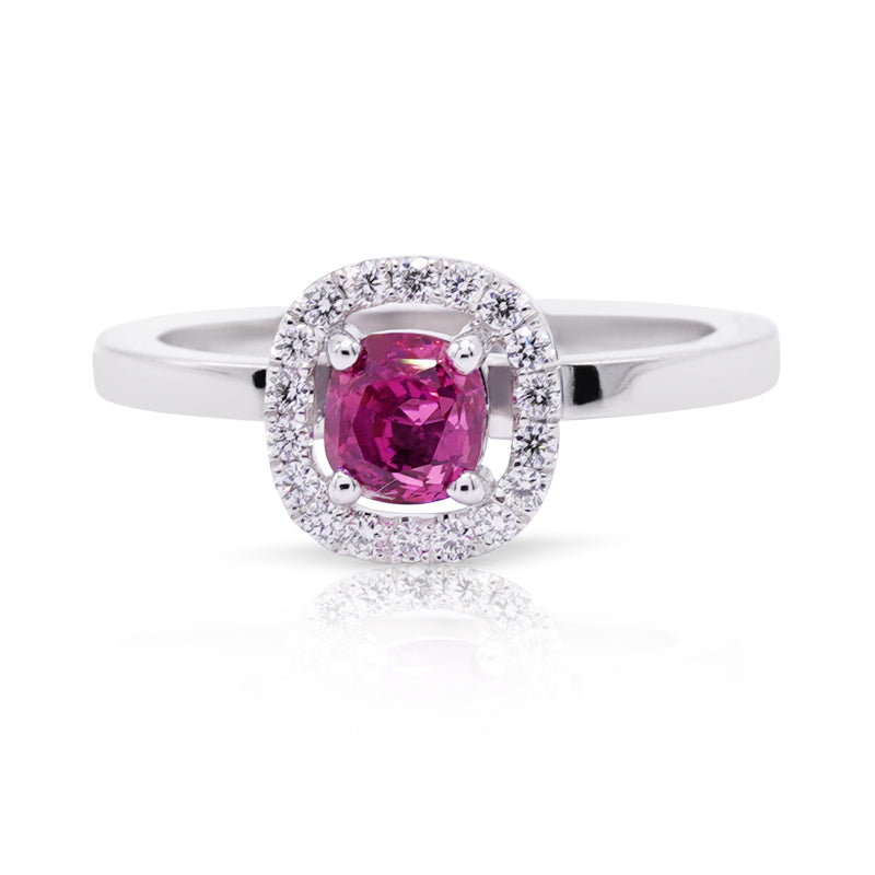 Platinum Pink Sapphire & Diamond Halo Ring
