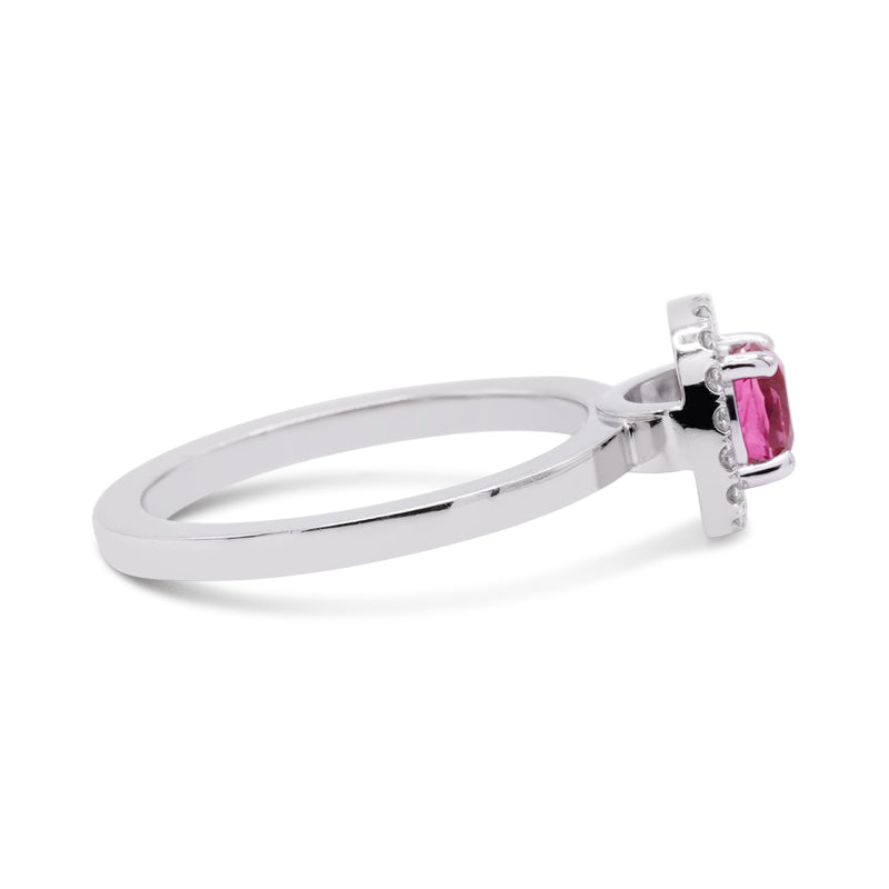 Platinum Pink Sapphire & Diamond Halo Ring