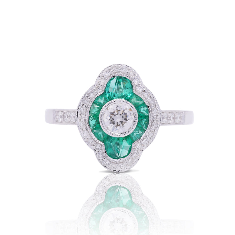 18 Carat White Gold Emerald & Diamond Dress Ring