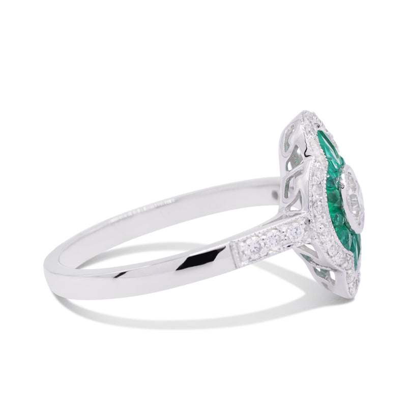 18 Carat White Gold Emerald & Diamond Dress Ring