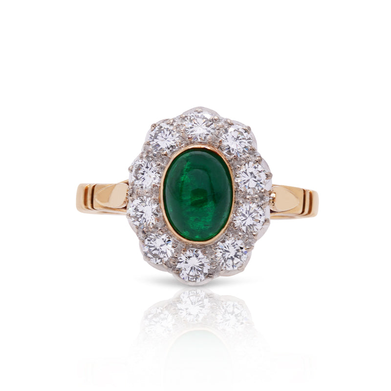 18 Carat Yellow Gold Emerald & Diamond Cluster Ring