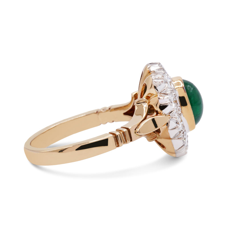 18 Carat Yellow Gold Emerald & Diamond Cluster Ring