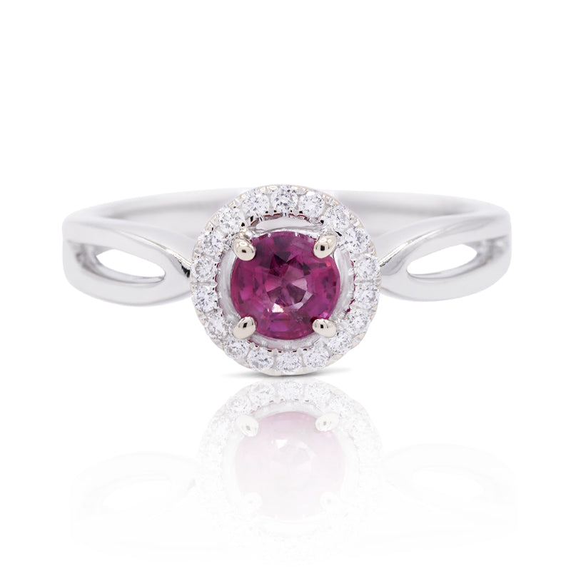 18 Carat White Gold Ruby & Diamond Halo Ring