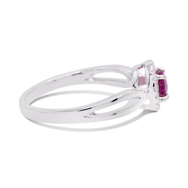 18 Carat White Gold Ruby & Diamond Halo Ring