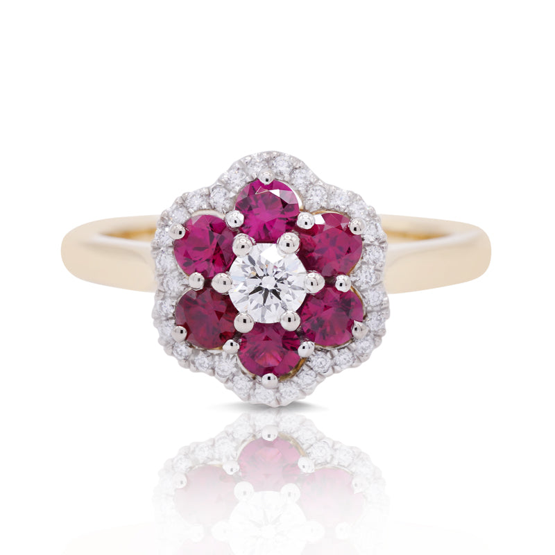 18 Carat Yellow Gold Ruby & Diamond Cluster Ring
