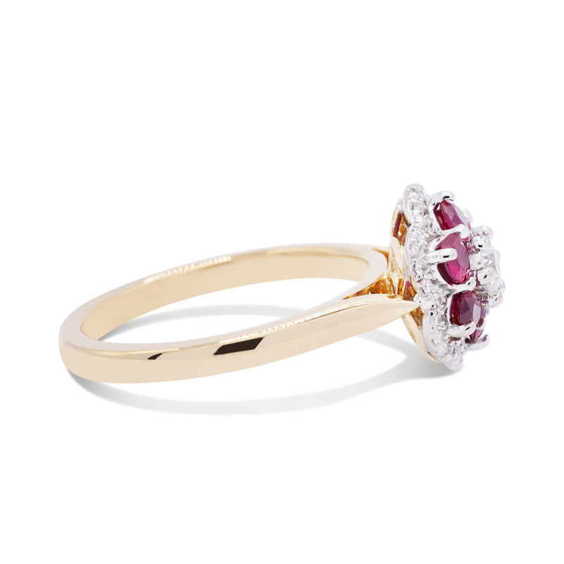 18 Carat Yellow Gold Ruby & Diamond Cluster Ring