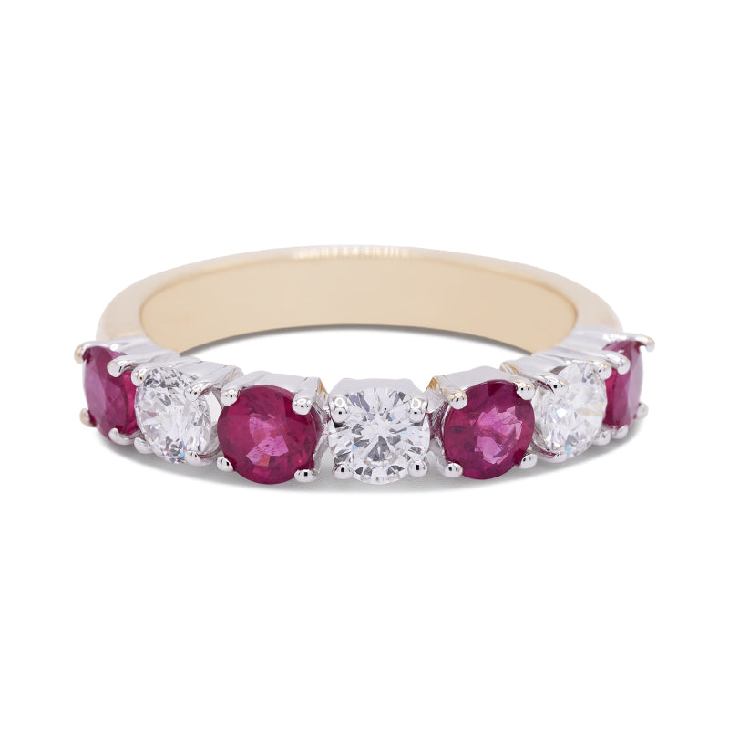 18 Carat Yellow Gold Ruby & Diamond Half Eternity Ring