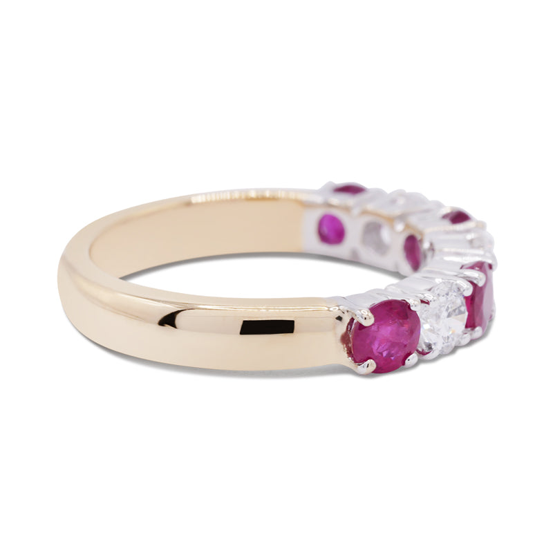 18 Carat Yellow Gold Ruby & Diamond Half Eternity Ring