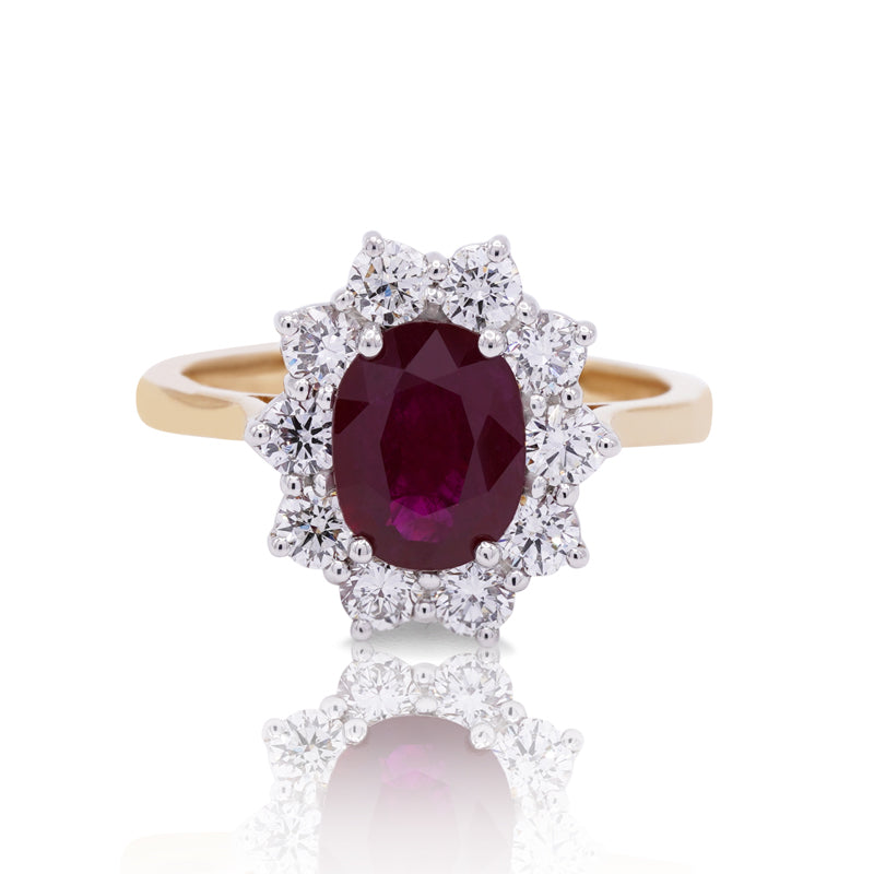 18 Carat Yellow Gold Ruby & Diamond Cluster Ring