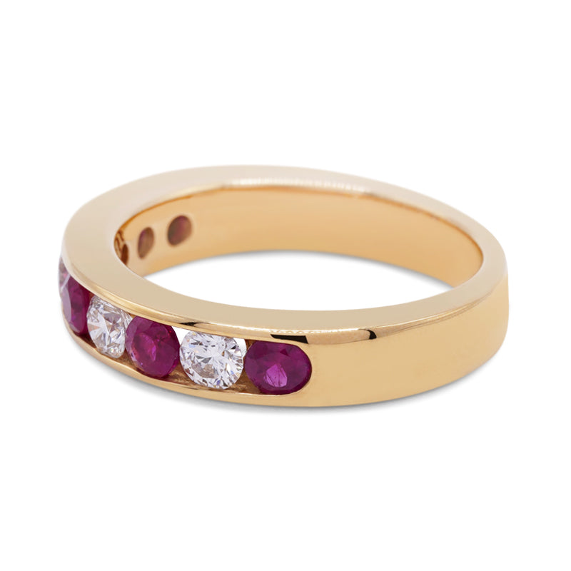 18 Carat Yellow Gold Ruby & Diamond Half Eternity Ring