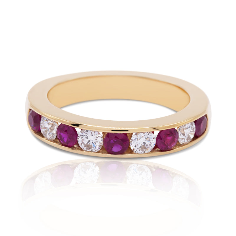 18 Carat Yellow Gold Ruby & Diamond Half Eternity Ring