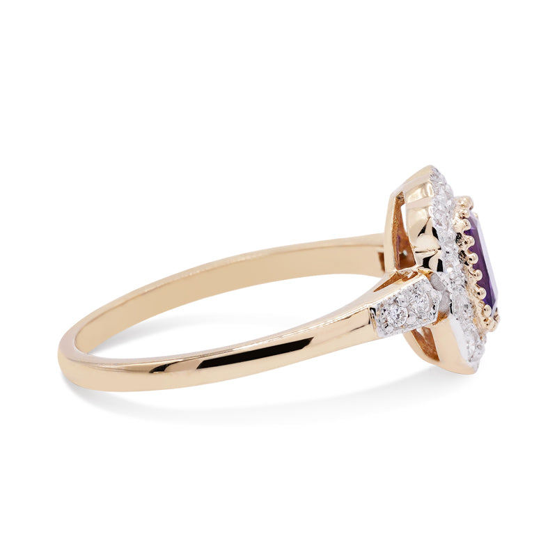 9 Carat Yellow Gold Amethyst & Diamond Cluster Ring