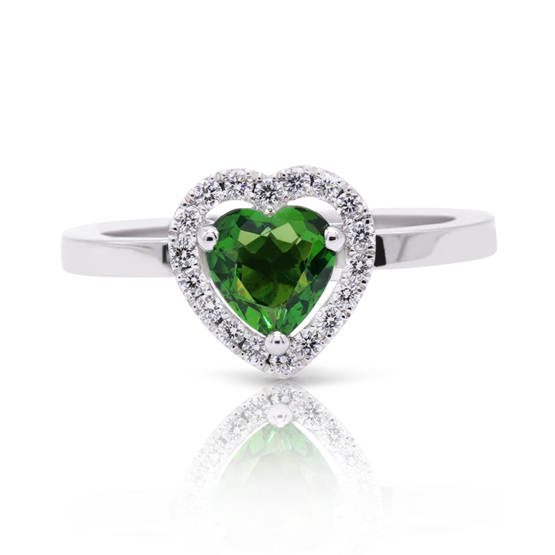 Platinum Heart Shaped Tourmaline & Diamond Halo Ring