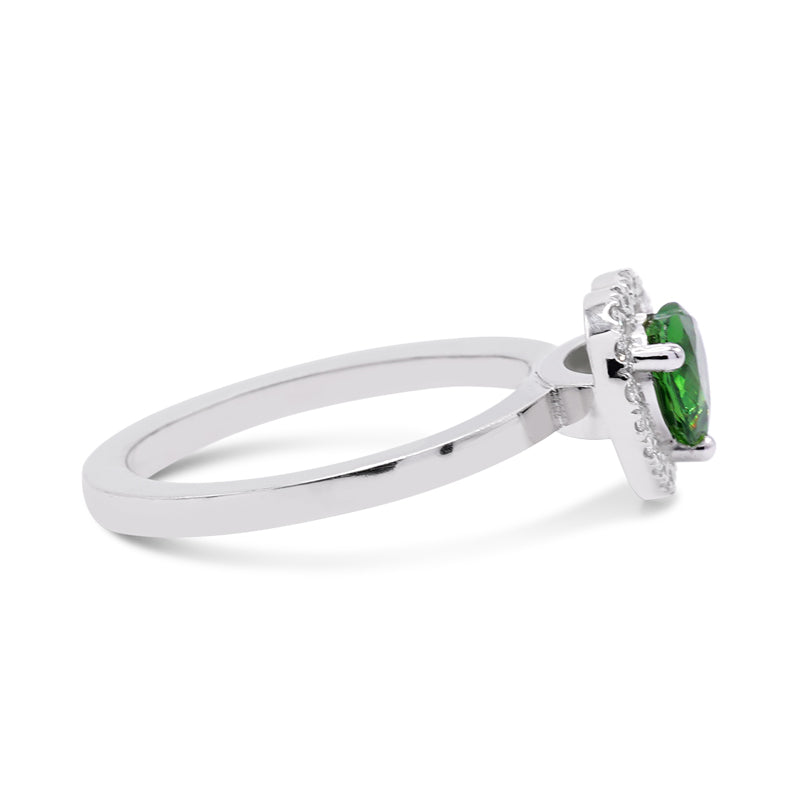 Platinum Heart Shaped Tourmaline & Diamond Halo Ring