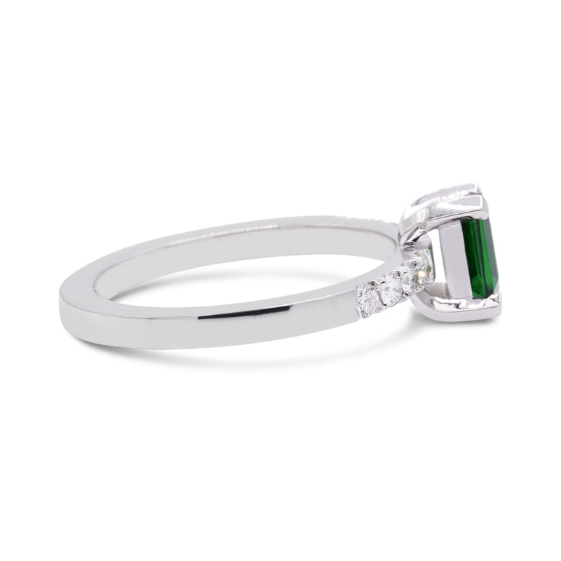 Platinum Emerald Cut Tourmaline & Diamond Ring