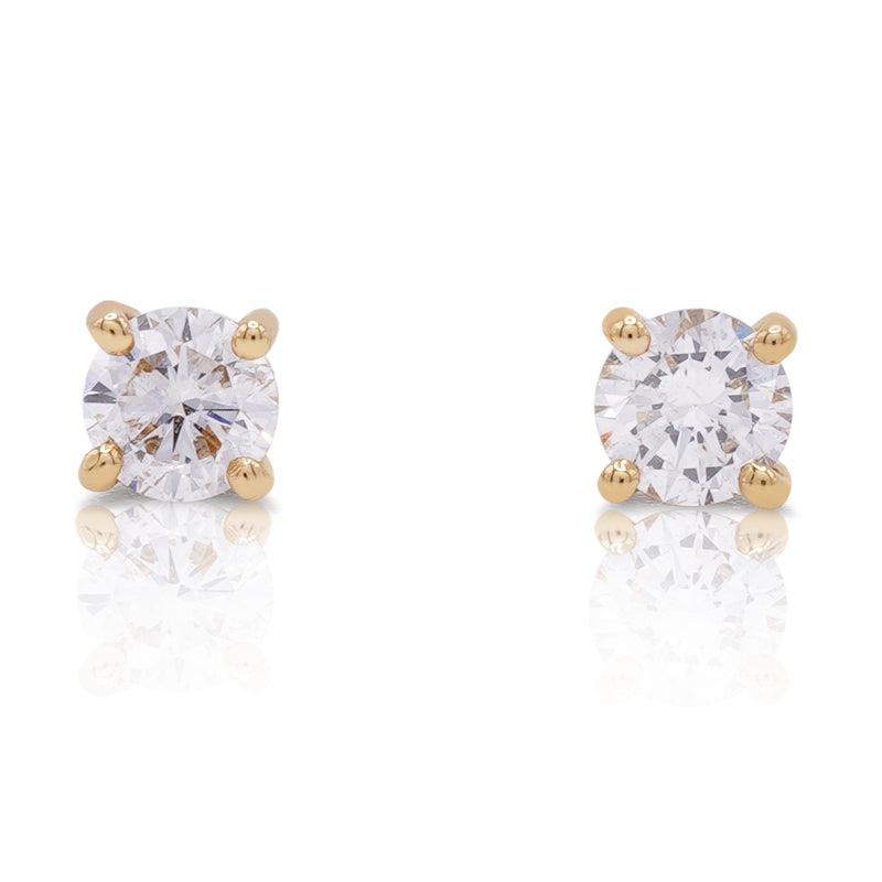 18 Carat Yellow Gold Diamond Stud Earrings