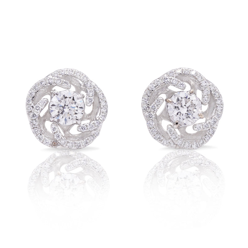 18 Carat White Gold Diamond Cluster Stud Earrings