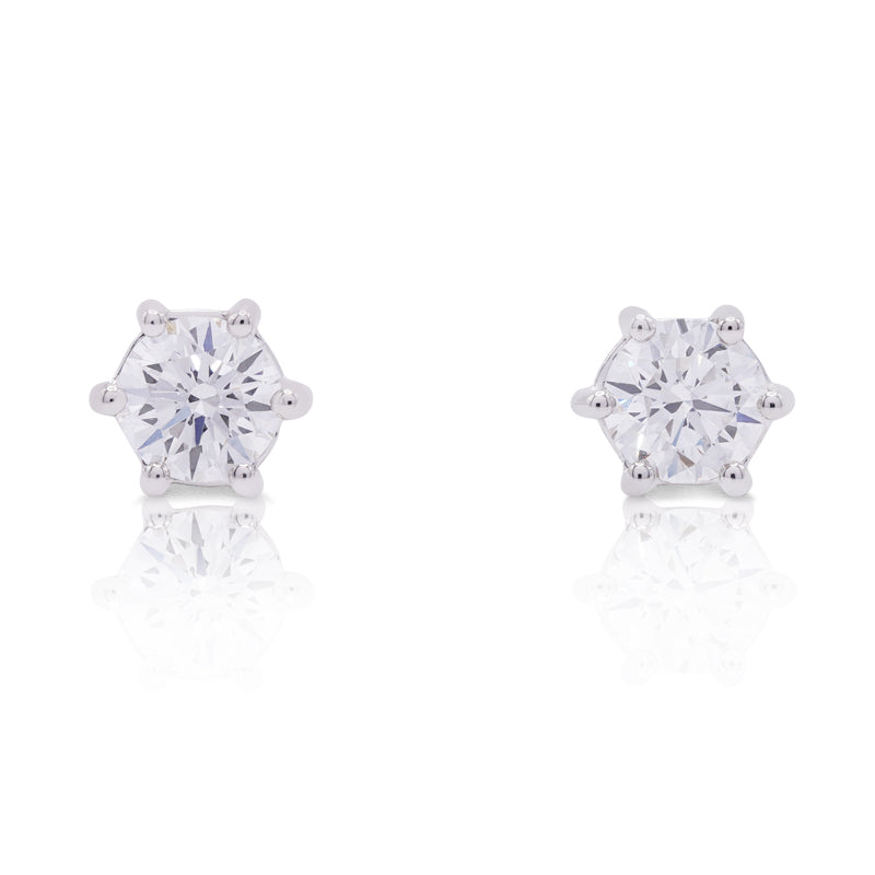 18 Carat White Gold Round Brilliant Cut Diamond Stud Earrings